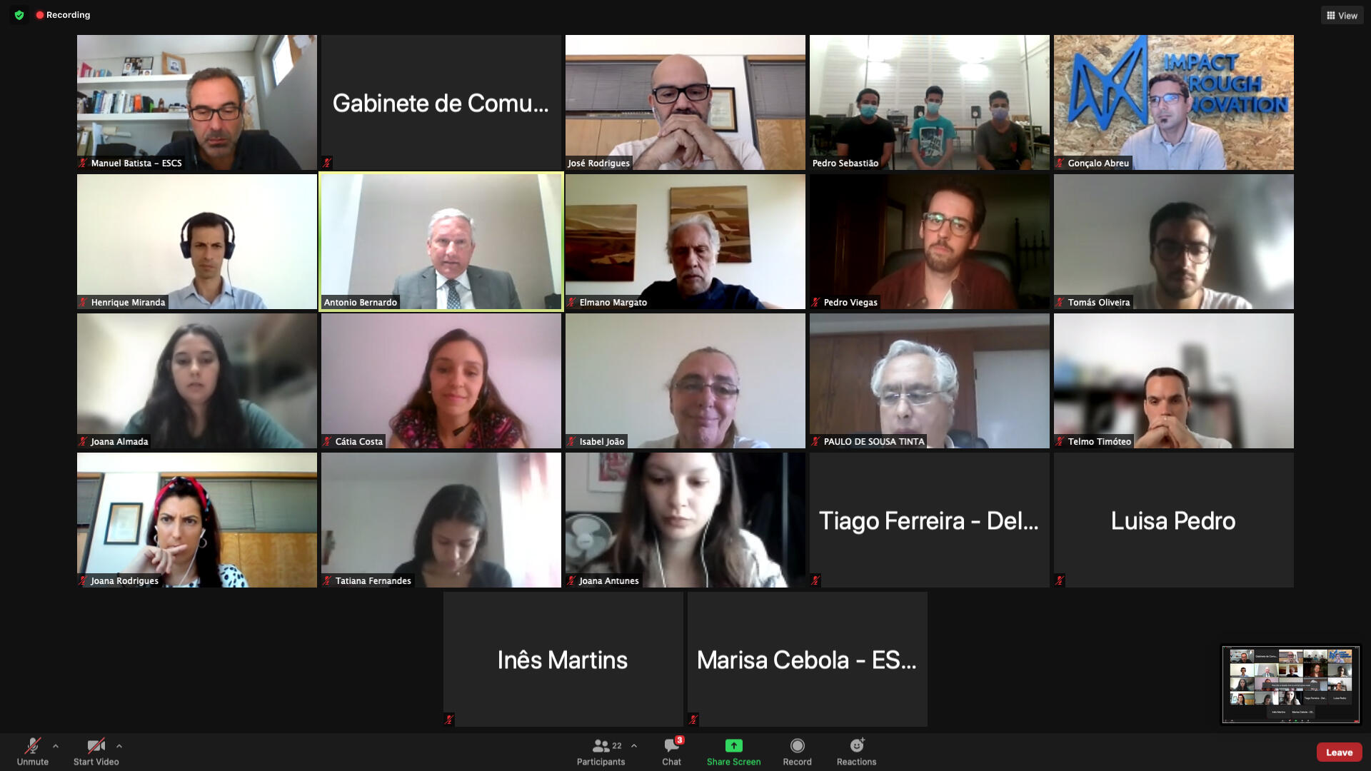 Sessão de apresentação das ideias de negócio (ACE)