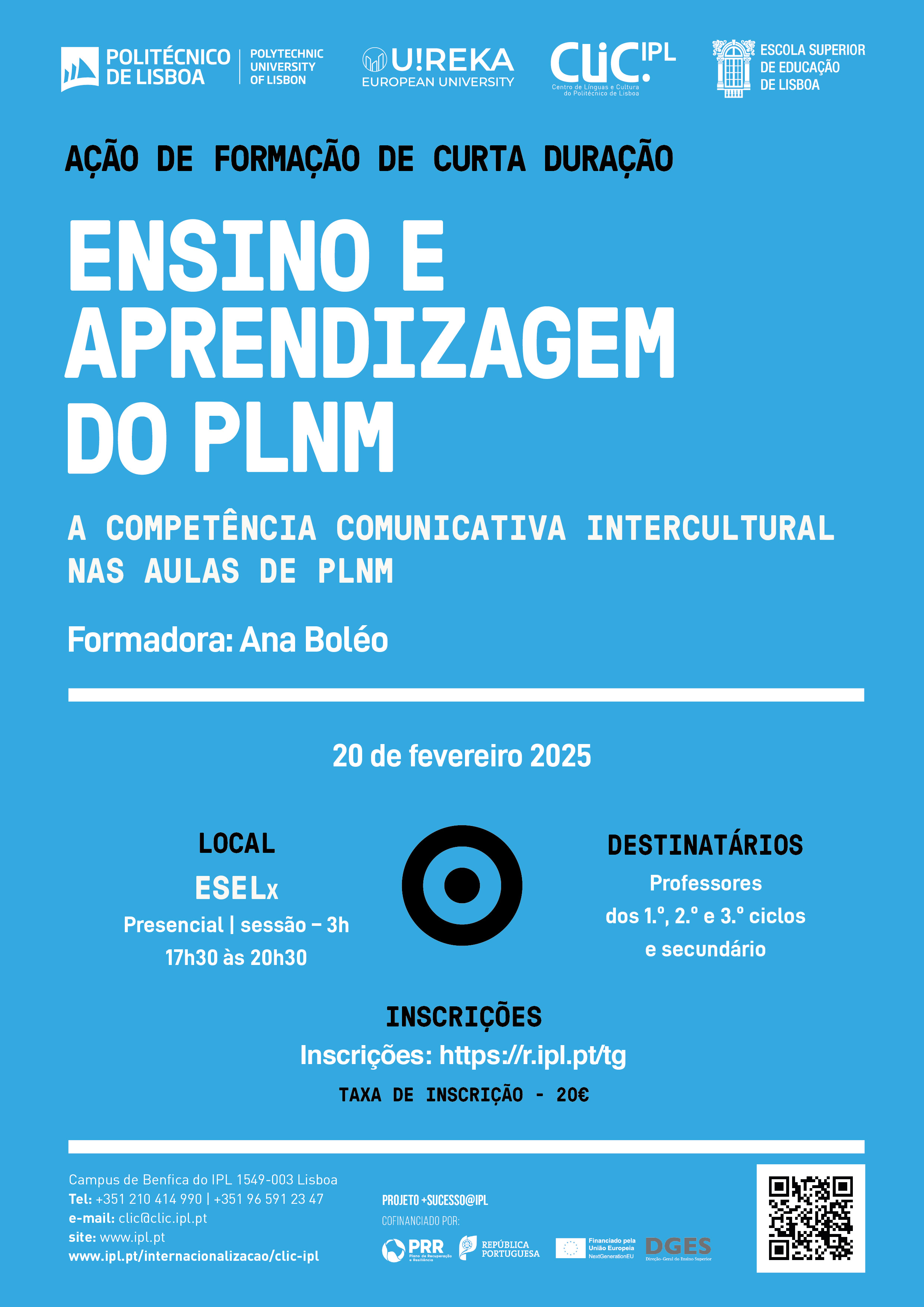 Cartaz da ação de formação de curta duração: Ensino e aprendizagem do PLNM